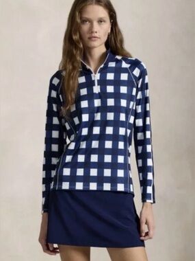 RLX Ralph Lauren Golf Power Stretch Half-Zip Sweatshirt Plaid Mockneck Women S